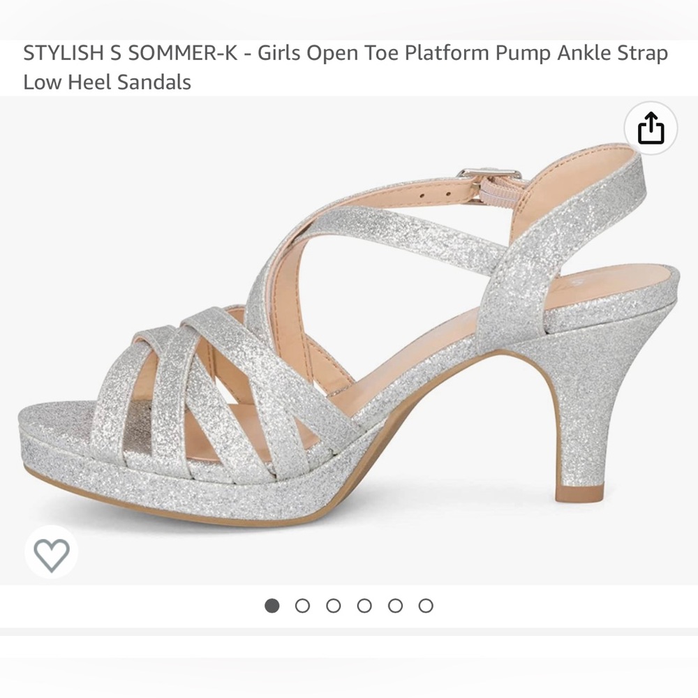 Kids, silver glitter strap low heel sandals